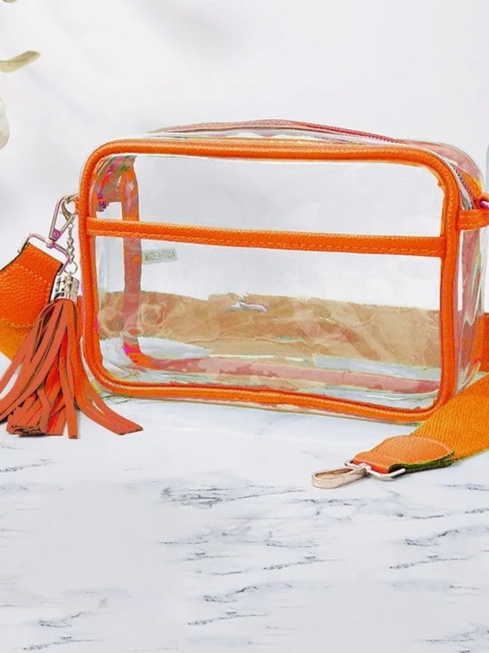 New Clear Orange Crossbody Bag with Tassel Accent